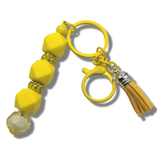 Keyring with Geometric Yellow Silicone Beads and Sparkles