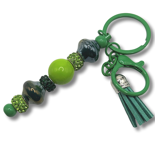 Keyring with Deep Green Ceramic Beads and Sparkles
