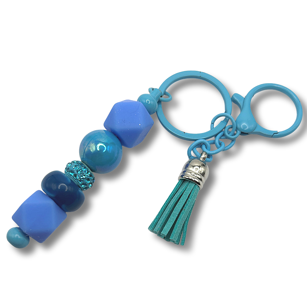 Keyring with Periwinkle and Blue Mixed Beads