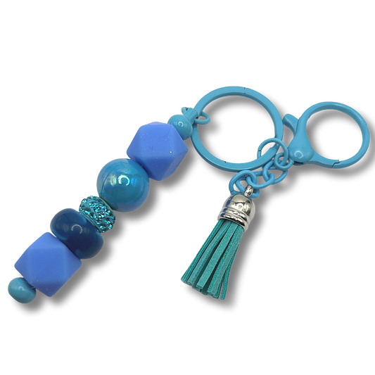 Keyring with Periwinkle and Blue Mixed Beads