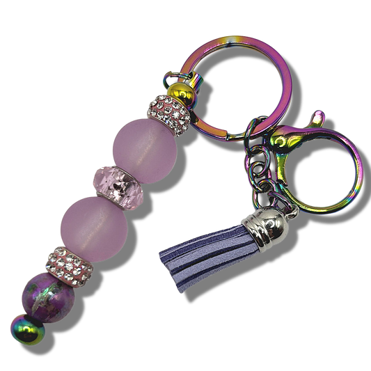 Keyring with Matte Purple Beads and Sparkles