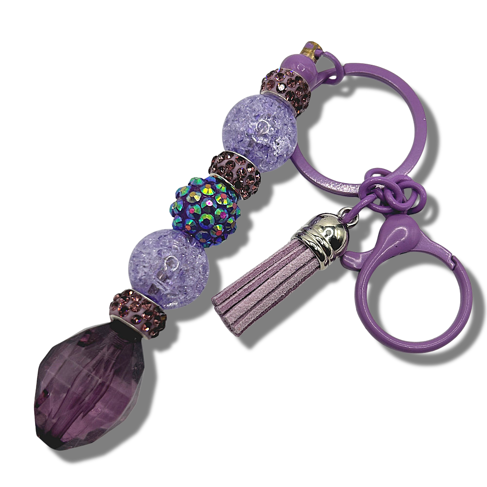 Keyring with Crackle Purple Beads and Sparkles