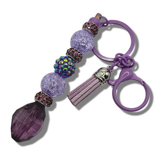 Keyring with Crackle Purple Beads and Sparkles