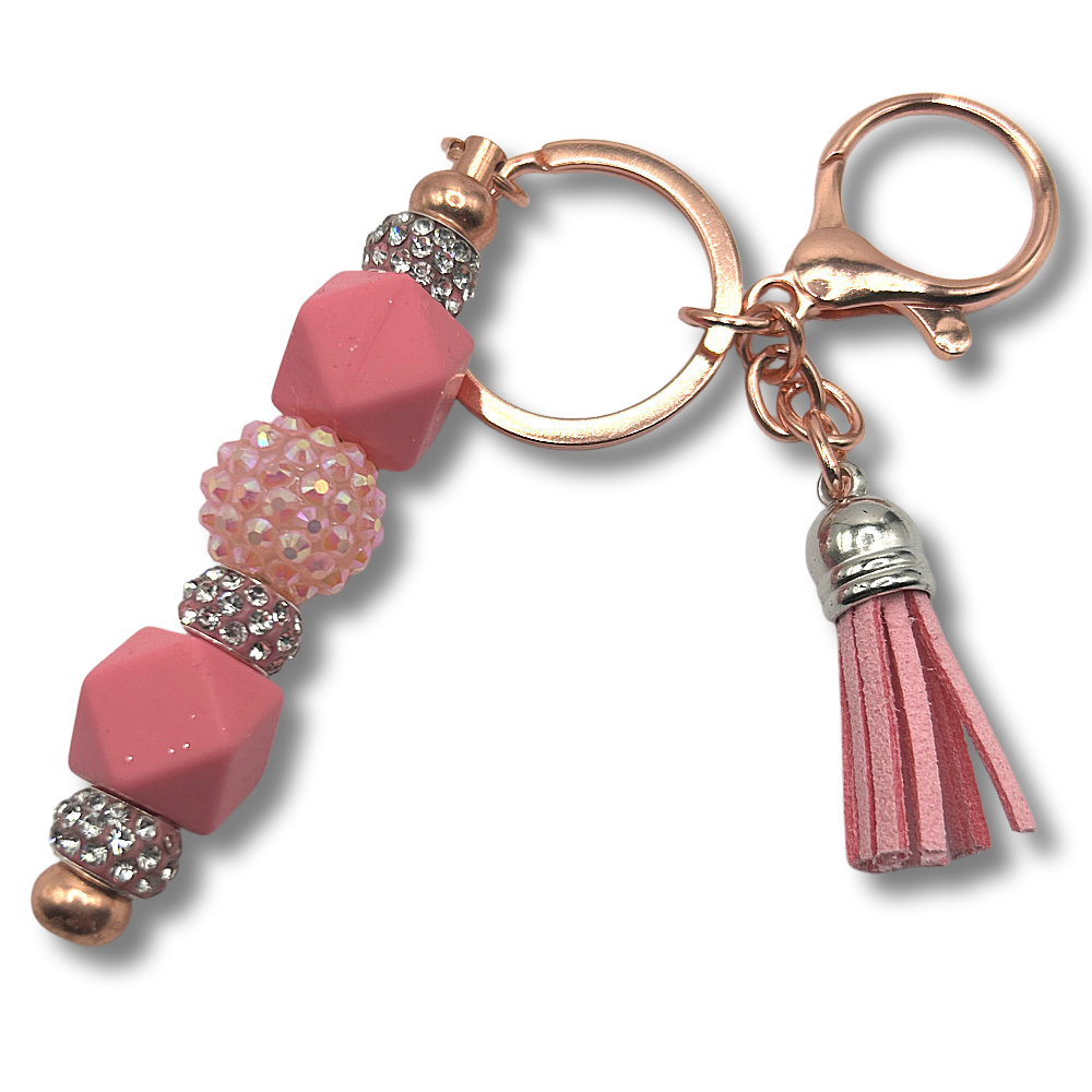 Keyring with Light Pink Silicone Beads and Sparkles