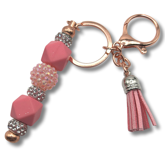 Keyring with Light Pink Silicone Beads and Sparkles