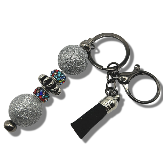 Keyring with Silver Glitter and Multicolor Sparkles