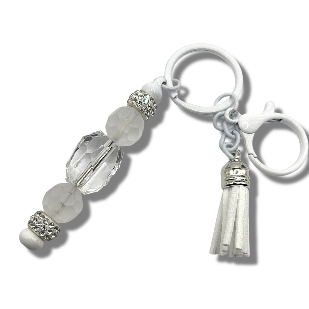 Keyring with Clear and Matte Beads with Sparkles