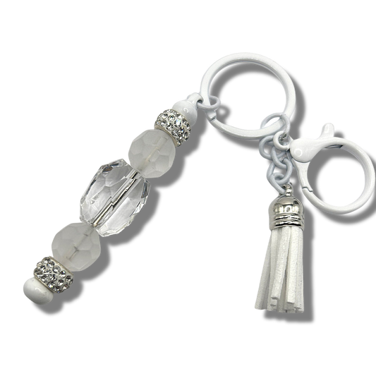 Keyring with Clear and Matte Beads with Sparkles
