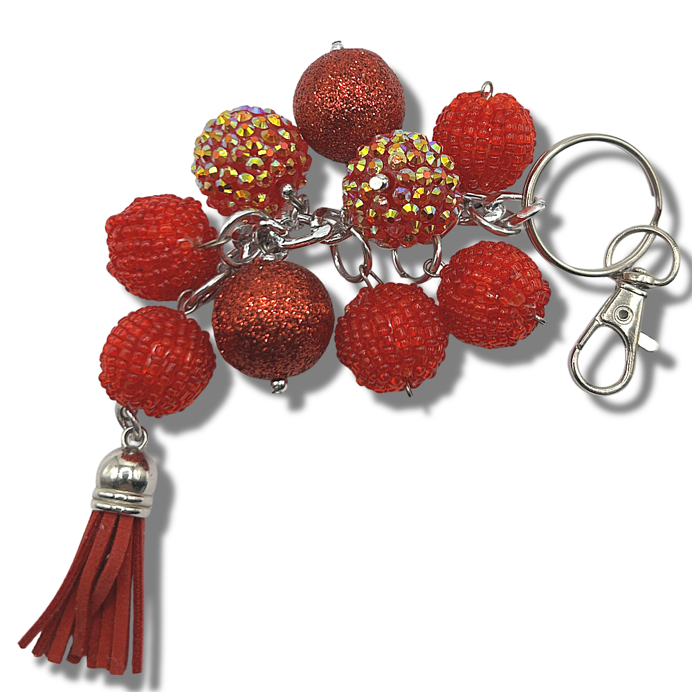 Keyring with Dangling Red Beads