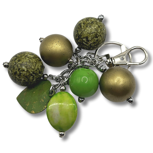 Keyring with Dangling Earthy Green Beads