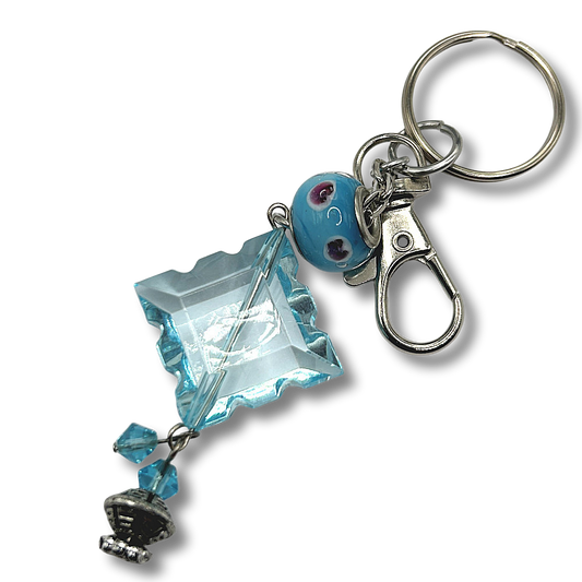 Keyring with Blue Diamond Shape and Mixed Beads