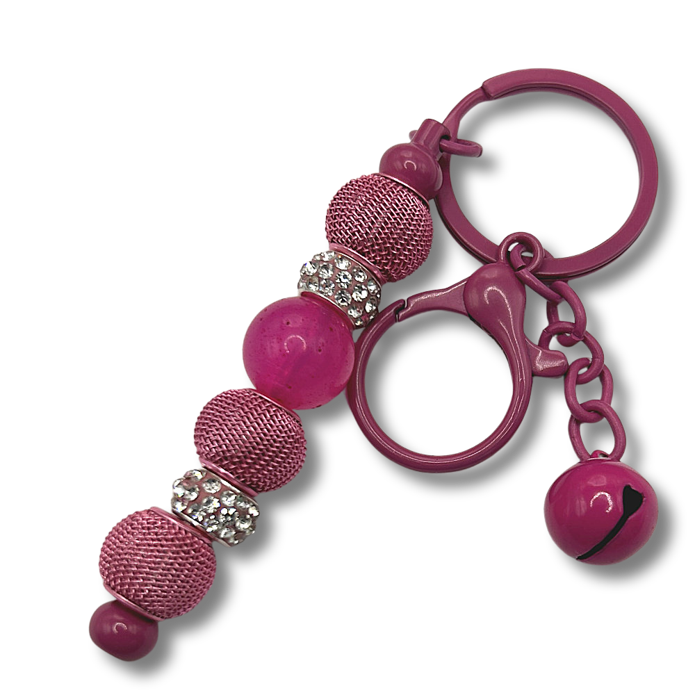 Keyring with Pink Mesh Beads and Clear Sparkles