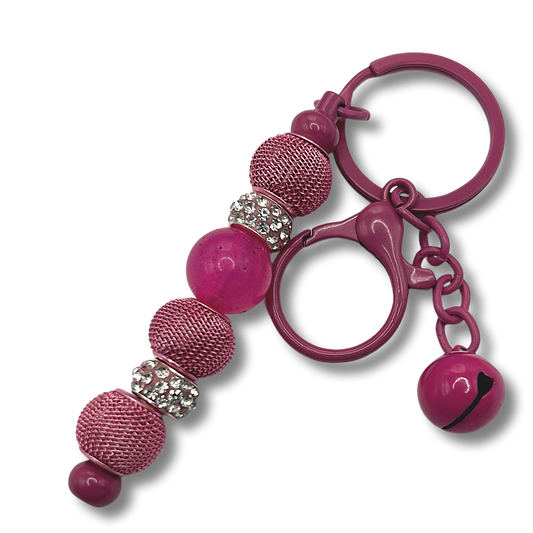Keyring with Pink Mesh Beads and Clear Sparkles