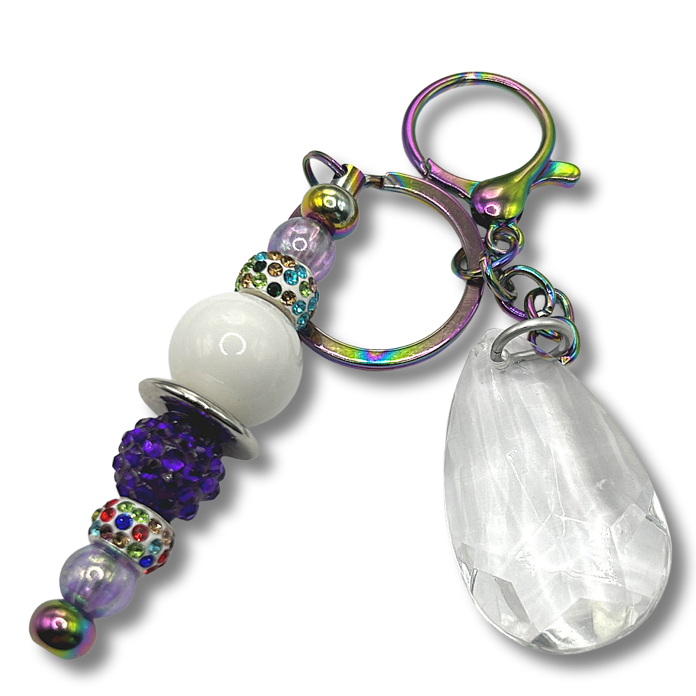 Keyring with Multicolor White, Purple, and Multicolor Sparkles