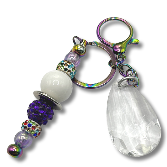 Keyring with Multicolor White, Purple, and Multicolor Sparkles