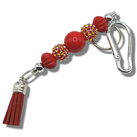 Keyring with Red Beads and Sparkles