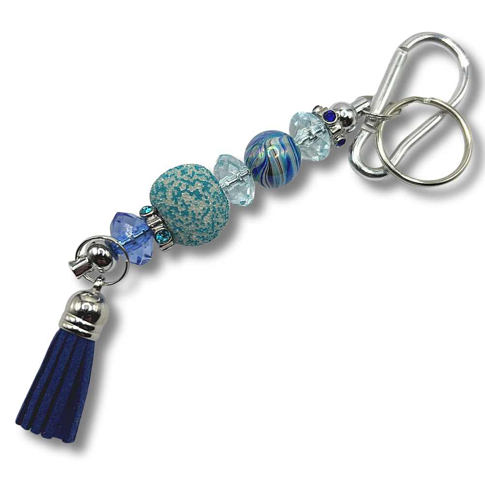 Keyring with Mixed Blue Small and Large Beads