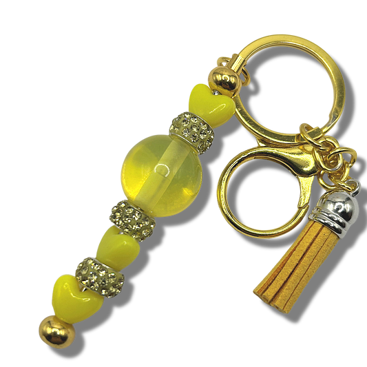 Keyring with Large Yellow Bead and Hearts