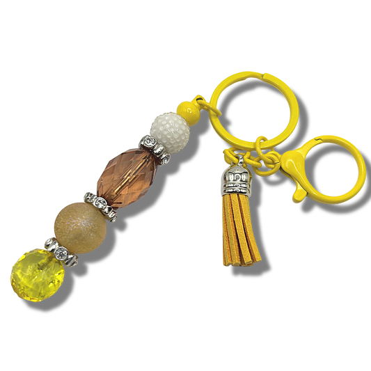 Keyring with Mixed Yellow Small and Large Beads