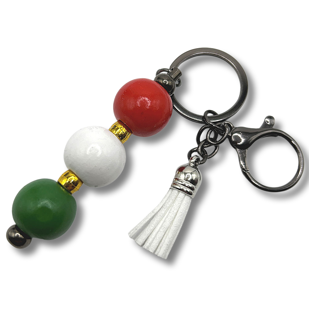 Red, White, and Green Wood Keyring