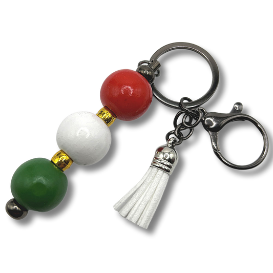 Red, White, and Green Wood Keyring